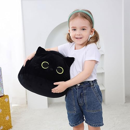 Miniatura 6 de Almohada de peluche de gato negro de 16 pulgadas, almohada de animal de peluche de gato negro Kawaii, juguete de peluche, regalo suave para niños