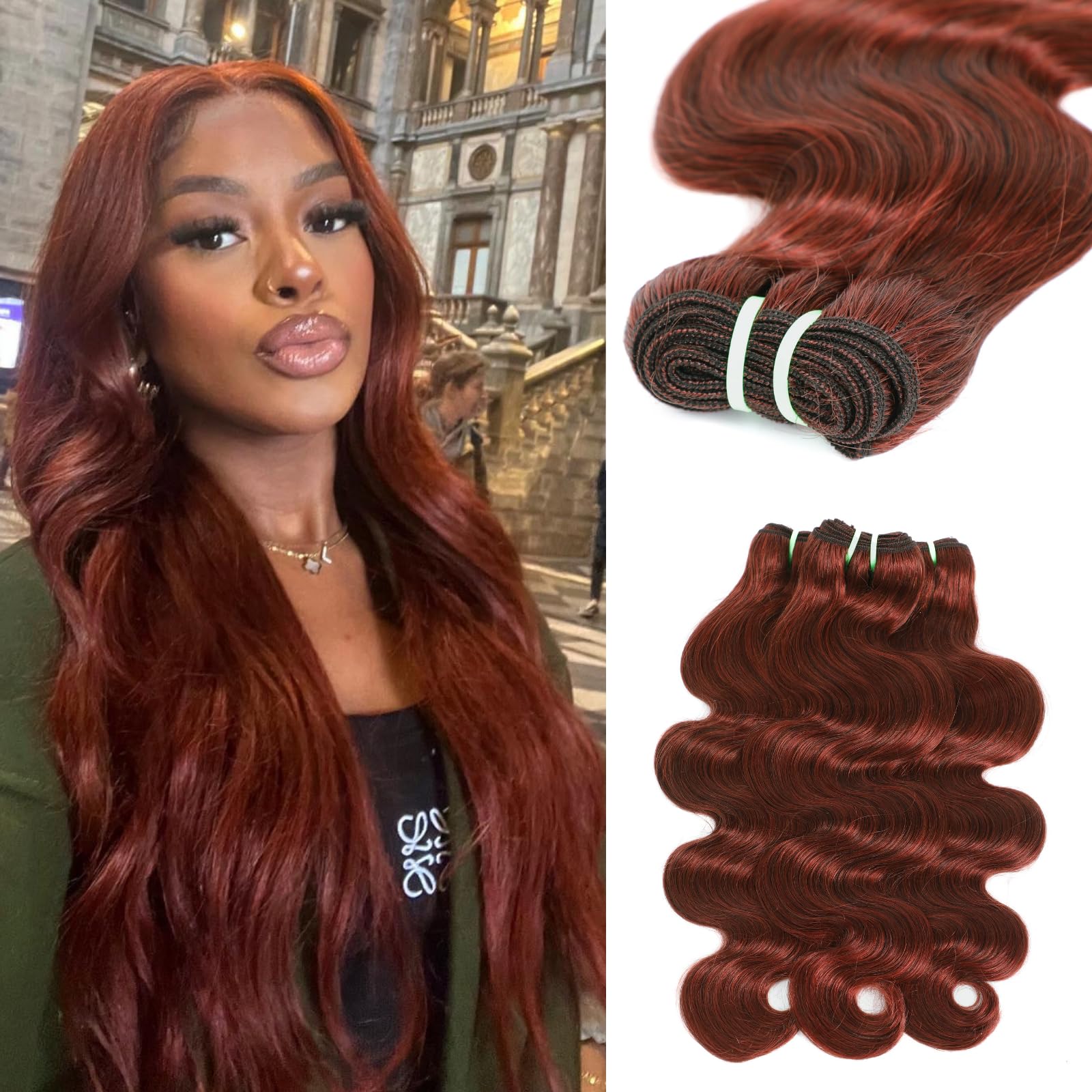 Amazon.com : HERMOUS Double Drawn Reddish Brown Thick 3 Bundles