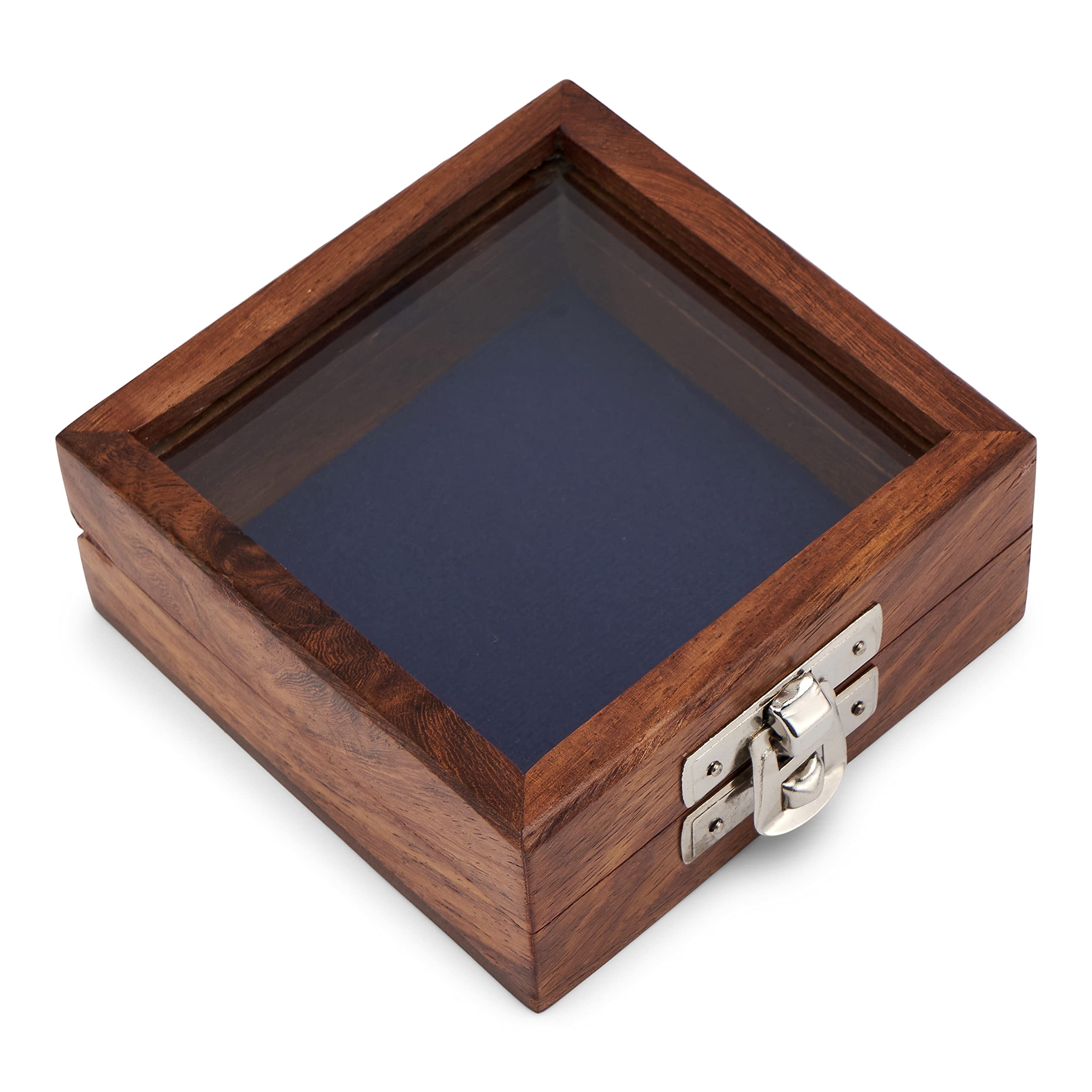 NKlaus 11790 Wooden Box with Glass Lid and Brass Clasp in Silver 8.5 x 8.5 x 3.5 cm Large Maritime Decorations