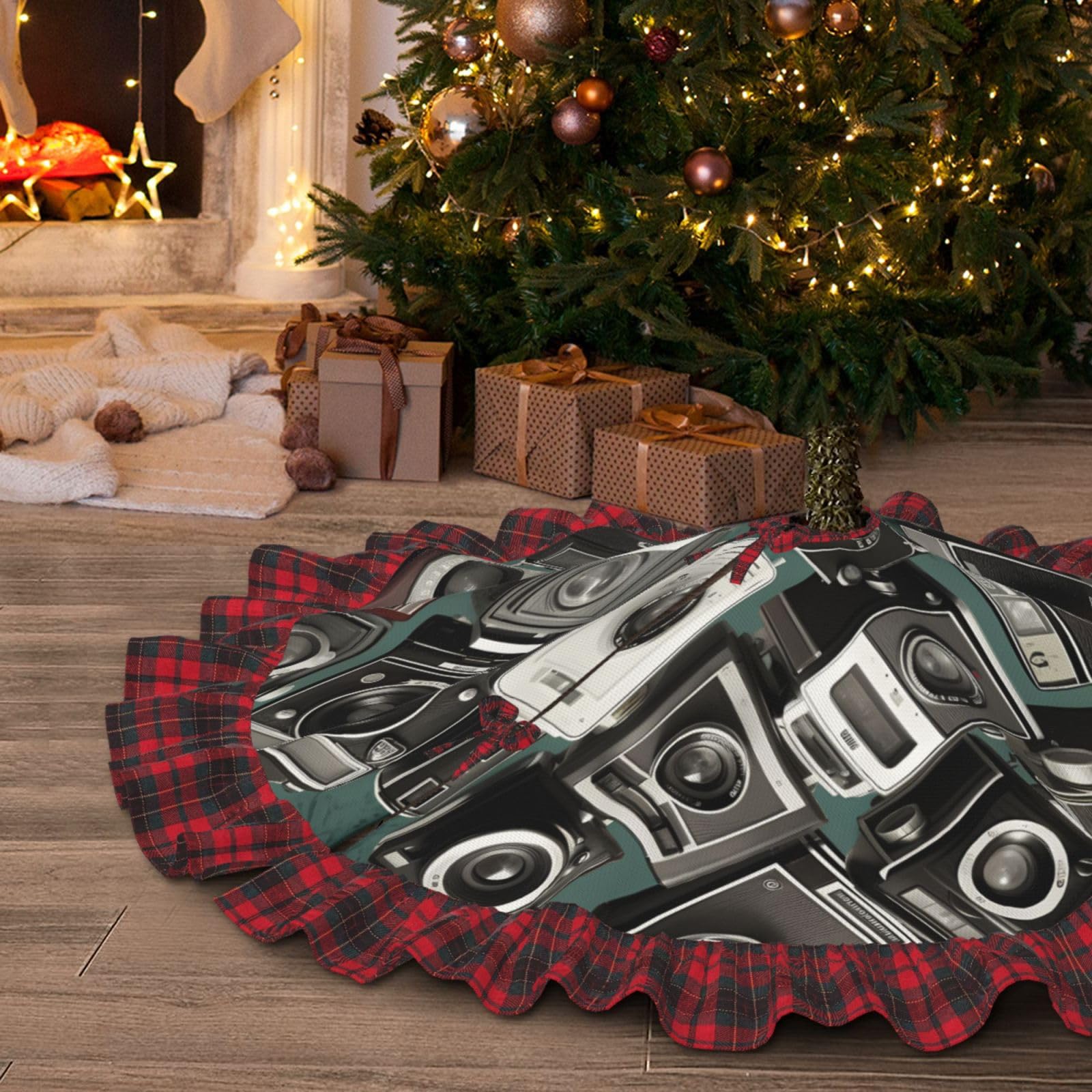 Jupe de sapin de Noël en dentelle à carreaux 122 cm haut de gamme