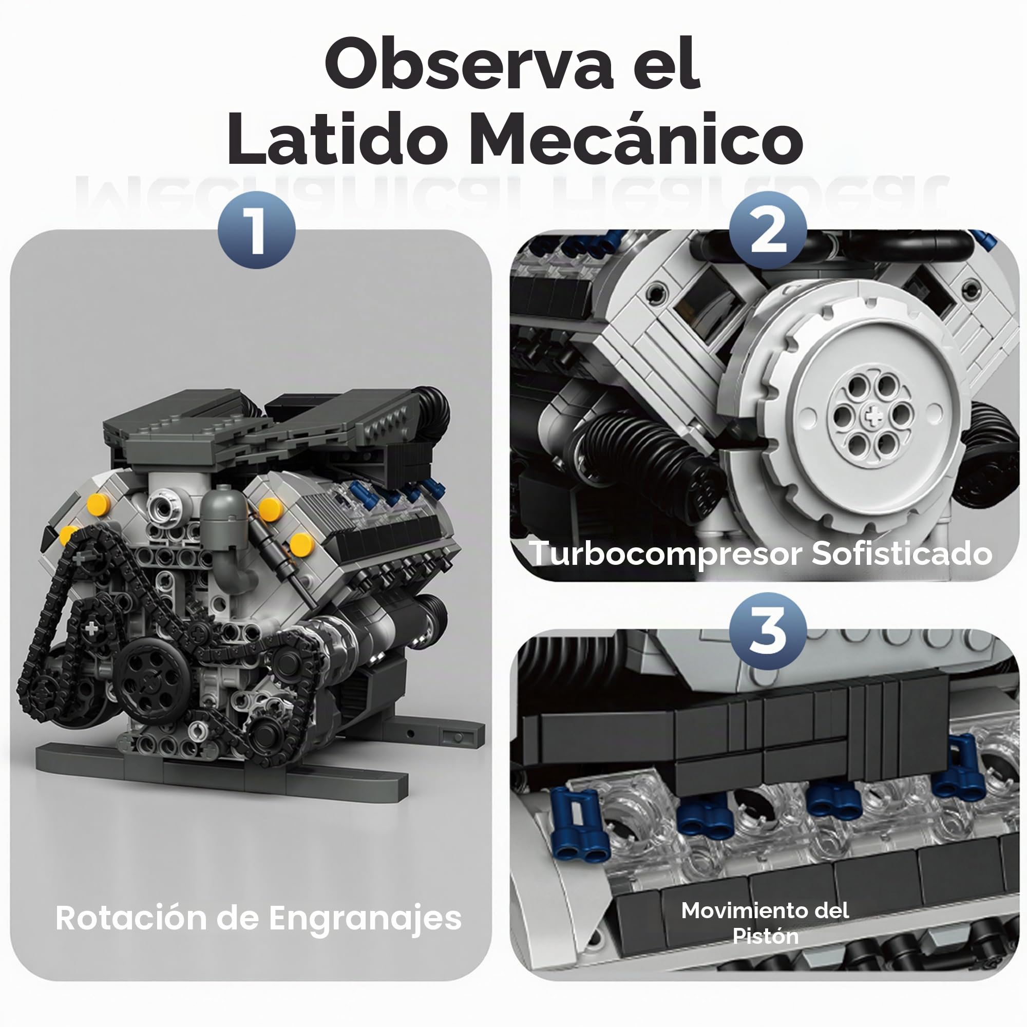 Mavo brix Kit de Modelo de Motor V8 Que Funciona, Moc Coleccionable Mini V8 Motor Building Set con Motor, decoración de Oficina en el hogar, Regalo Ideal para 14 + y Adultos, 931 PCS
