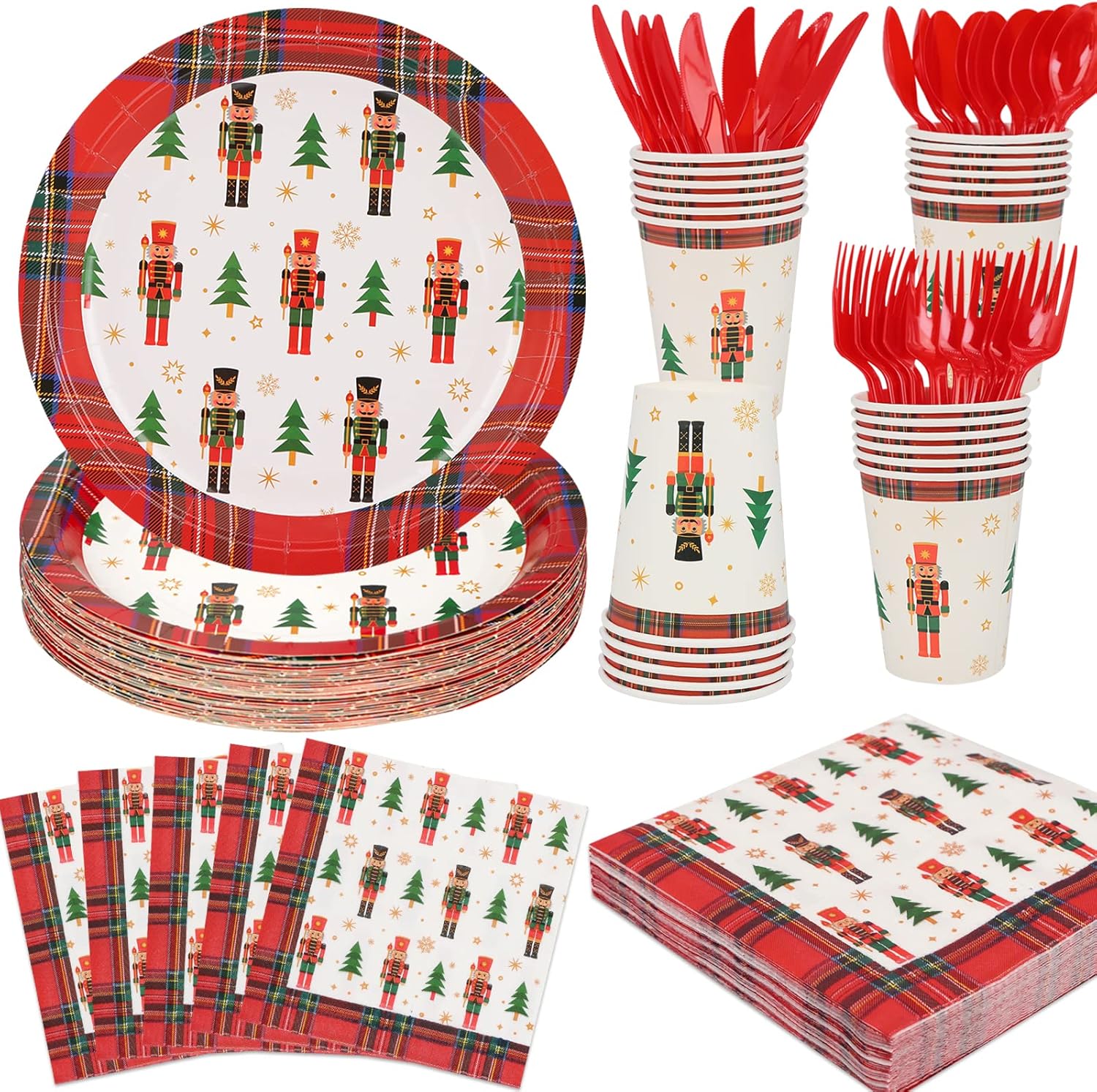 DYLIVeS 144 Pcs Xmas Nutcrackers and Christmas Tree Gingham