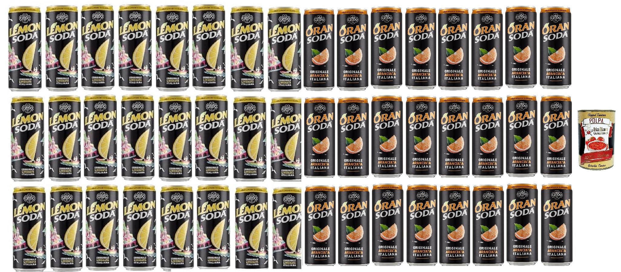 Italian Gourmet Lemonsoda Mix Limonata Aranciata Slim Dosen 48 x 330ml | Bevande gassate agli agrumi siciliani, spritzig-fruchtig, ideale Vorrat, Gesamtnettogewicht 15,84 L + Kostenlos Polpa 400g