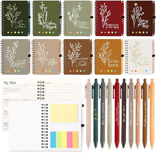 Dispowreath 20 Sets/40 Pcs Employee Appreciation Gifts Bulk A6 Inspirational Journal with Ballpoint Pen and Sticky Note Thank You Notebook for Staff
