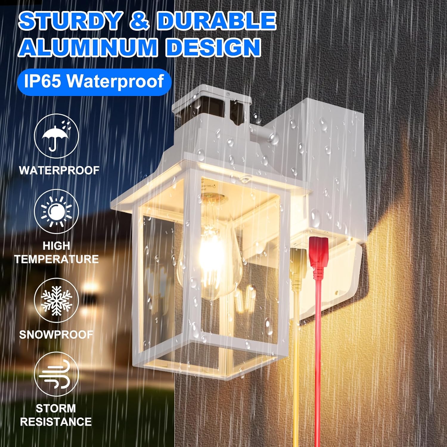 White Porch Light with GFCI Outlet & Motion Sensor, Dusk to Dawn Outdoor Wall Light, Waterproof Aluminum Exterior Light Fixture for Front Door, Garage, Patio(1-Pack)