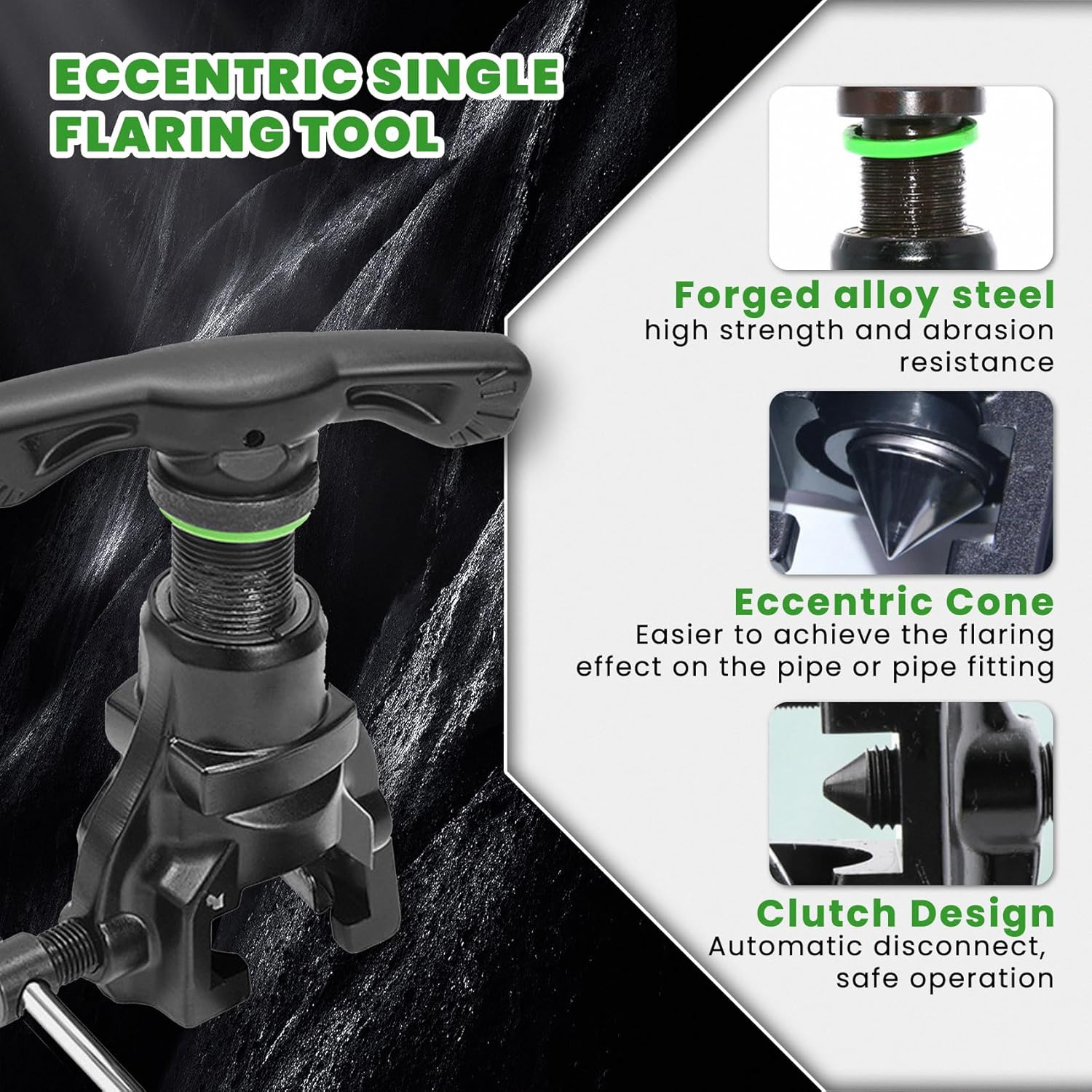 Single Flare Tool for 1/4" to 3/4" HVAC Tubing – 45-Degree Eccentric Cone Flaring Tool with Clutch Limiter for Copper and Aluminum Pipes