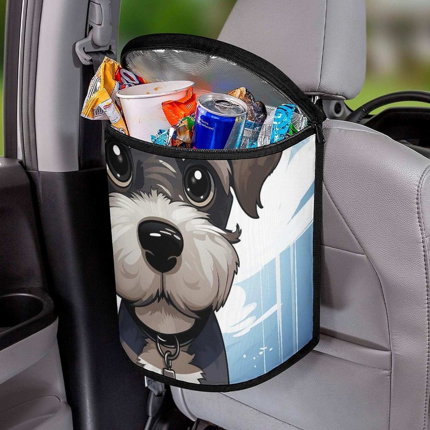 Hanging Car Trash Bag Adorable Schnauzer Printed Car Garbage Storage Bag Leakproof Car Trash Can Portable Garbage Storage Bags