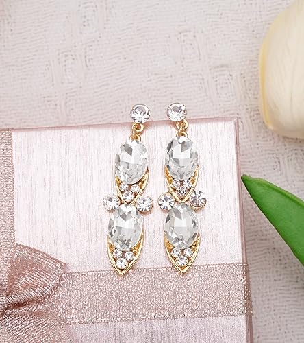 Miniatura 4 de CSY Elegante conjunto de joyas de cristal para disfraz, hojas de flores, collar nupcial, aretes, pulsera para novia, dama de honor, boda, baile