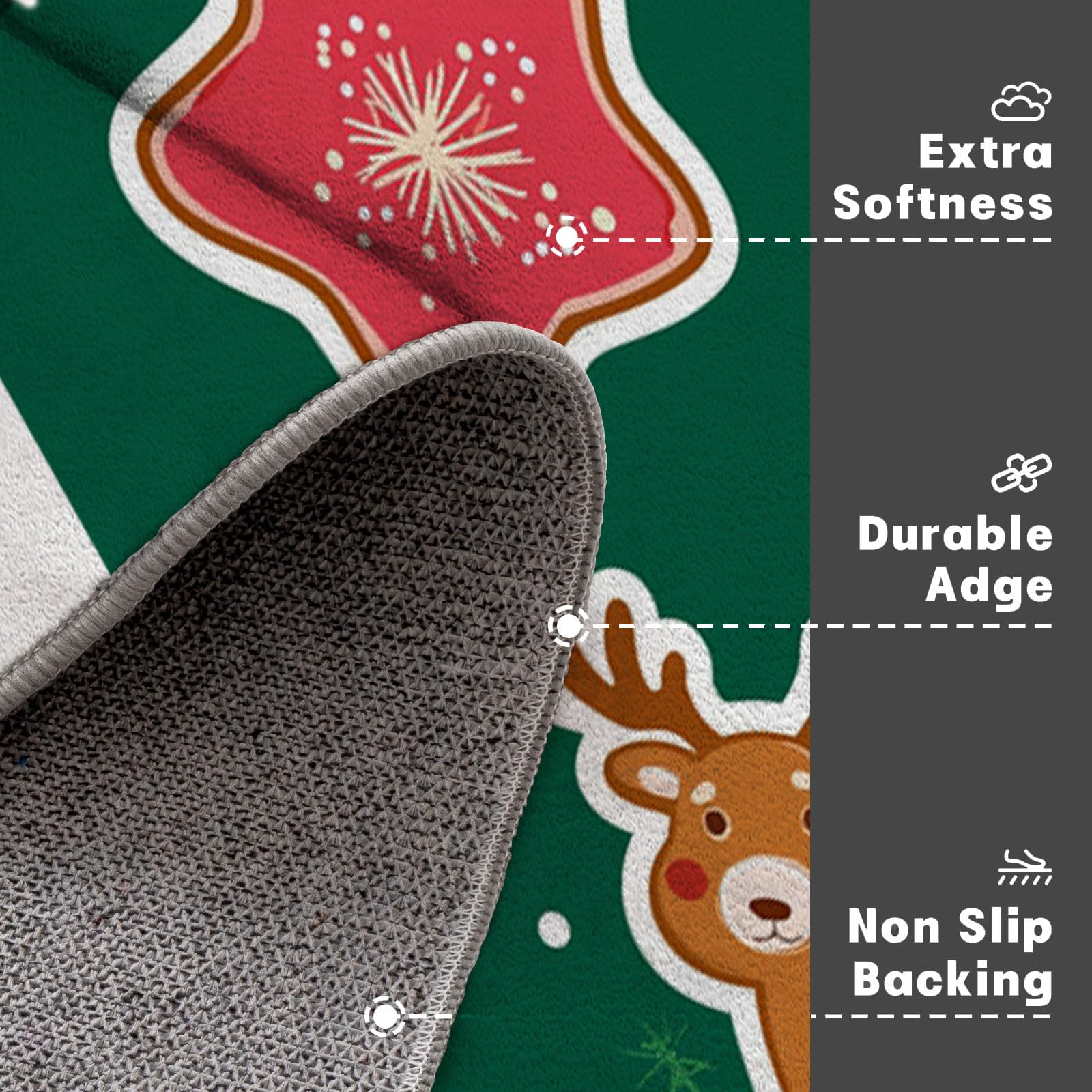 Felpudo Exterior e Interior, 90x150cm Alfombra Entrada Papá Noel Renos Hombre Jengibre Antideslizante Lavable, Alfombrilla Navideños Absorbentes para Puerta de Casa, Pasillo, Cocina, Verde Oscuro