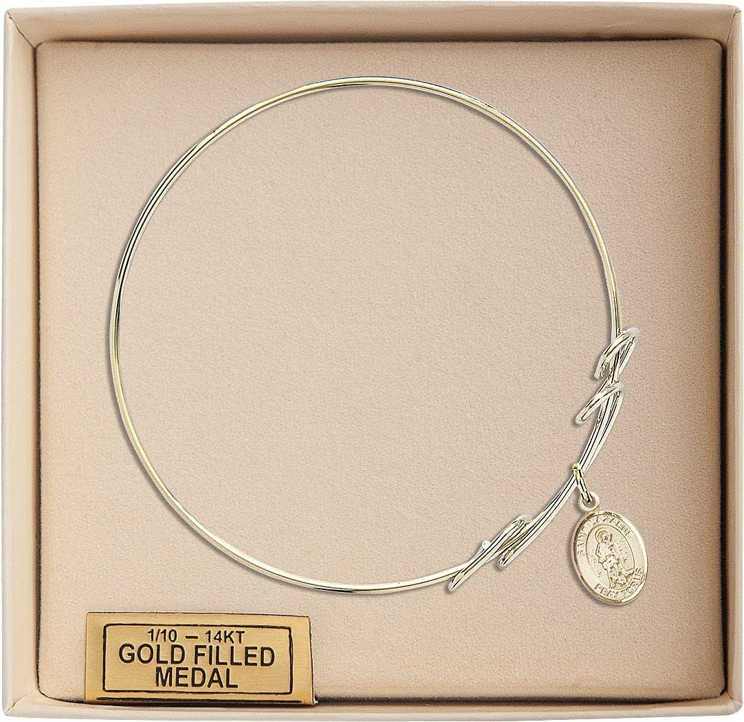 Round Double Loop Bangle Bracelet w/St. Lazarus in Gold-Filled