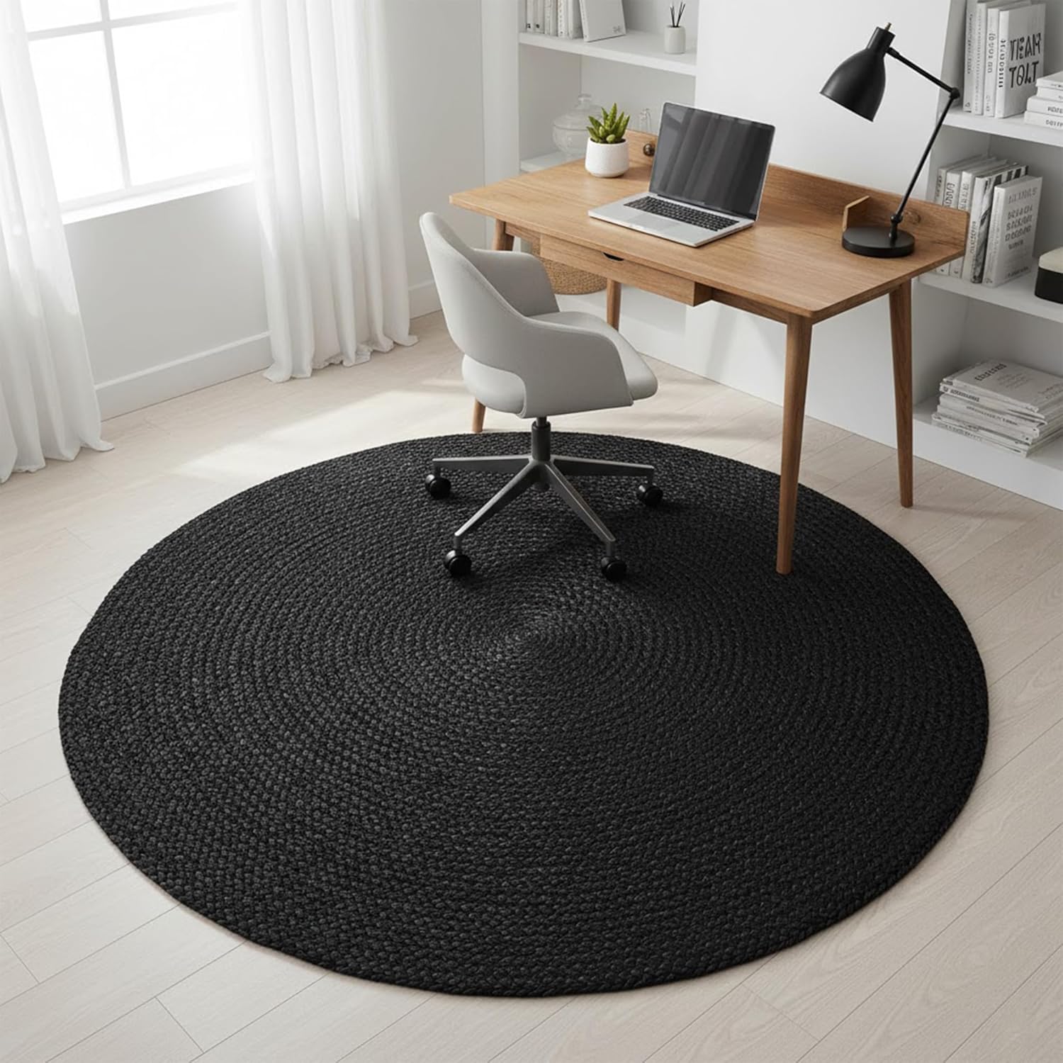 RUGARA Natural Jute Area Rug 13x13 Ft Handmade Braided Round Jute Rugs Modern Black Boho Rug, Farmhouse Style, Durable Fiber, Easy-Maintenance, Home Décor