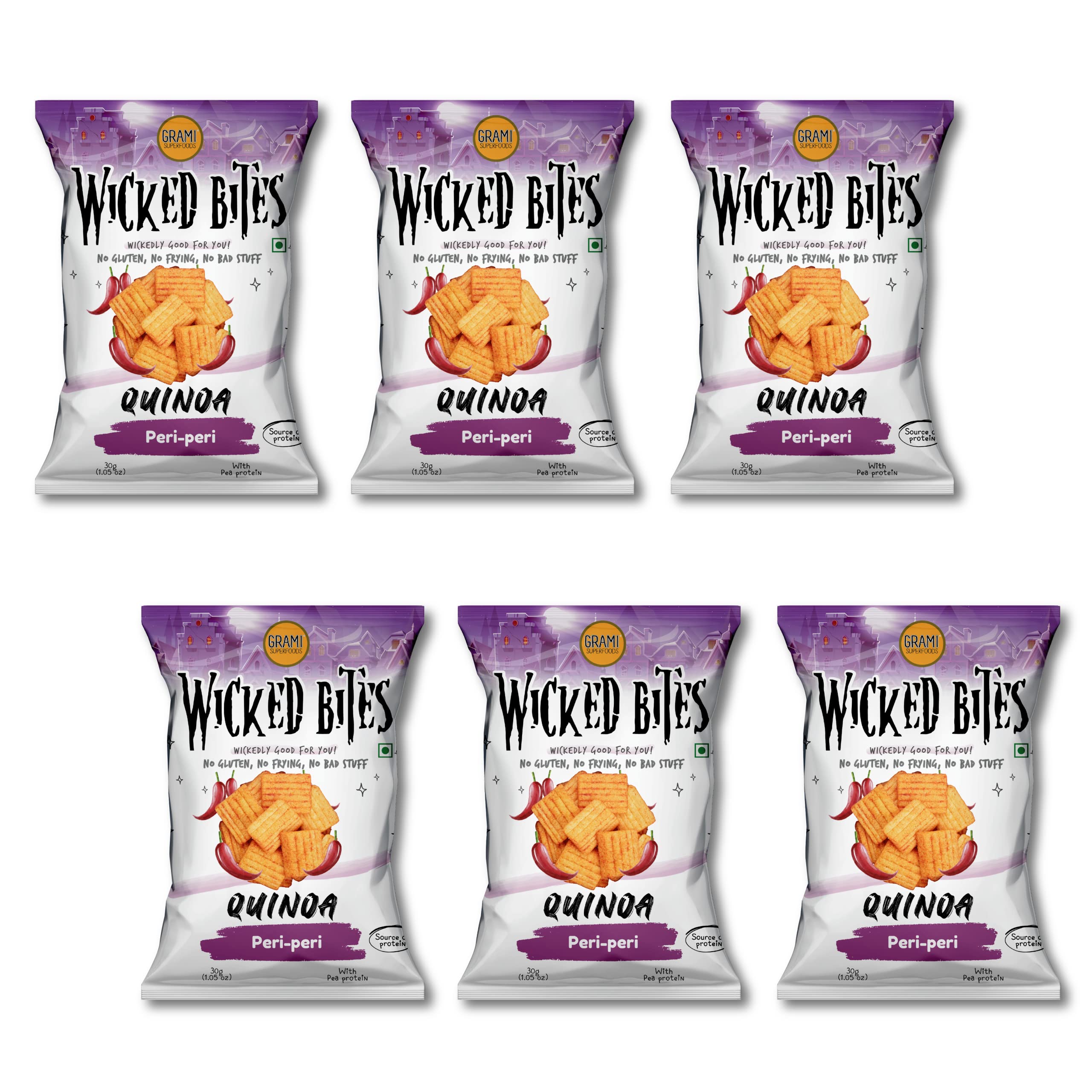 Grami Superfoods Wicked Bites Quinoa Premium Peri Peri Chips - Pack of 6 ( 180g) | Baked Healthy Snacks | High Protein Quinoa Chips | Savory | Namkeen | Gluten Free Snack | No Preservative | Vegan | No-GMO | Healthy Snacks for Kids | Healthy Snacks f (B0BSHBXV8G) Amazon Price History, Amazon Price Tracker