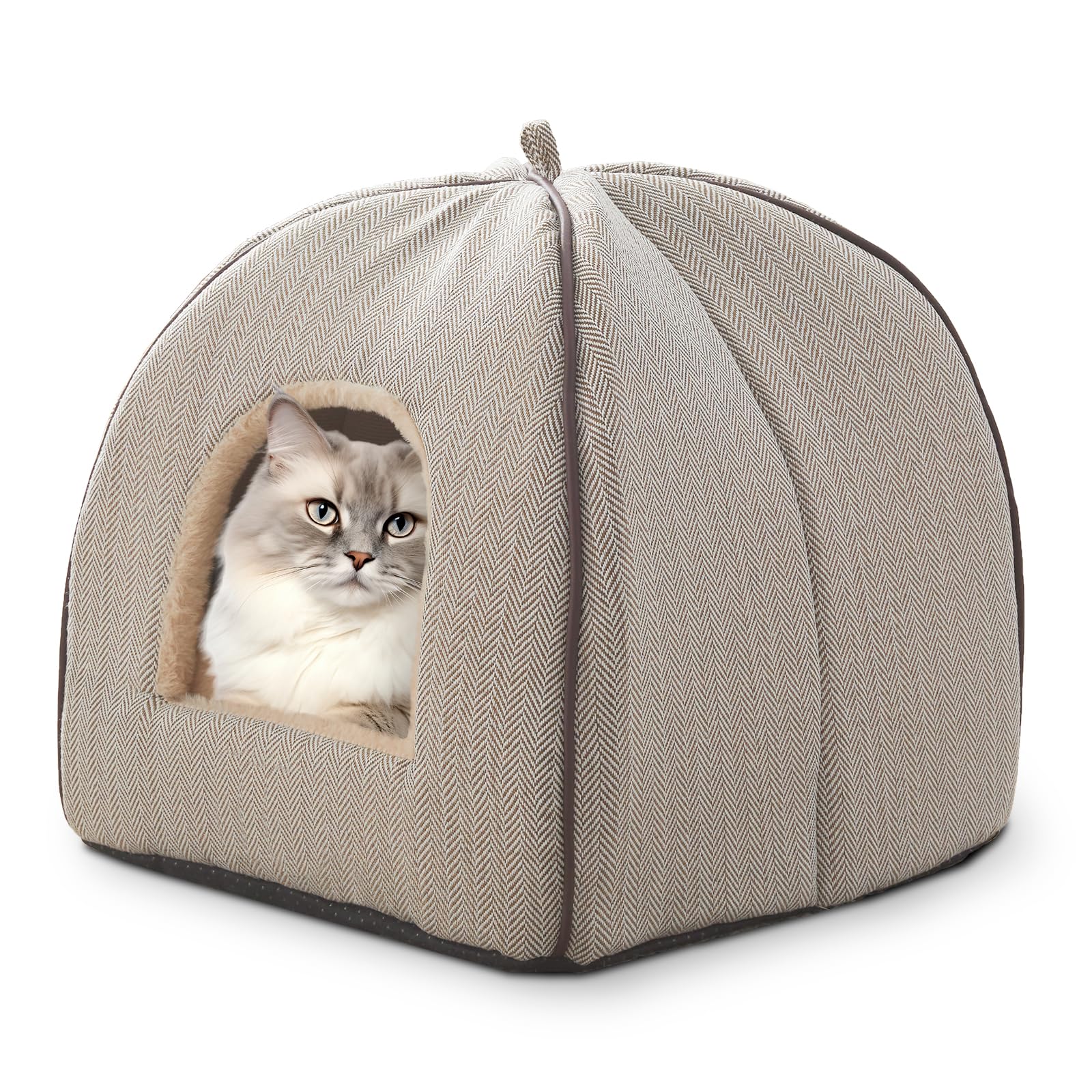Cat Bed Cave, Cat Bed for Indoor Cats,Cat House Cats Tent with Removable Washable Cushioned Pillow, Soft Kitten beds (Beige,Large 44.5x44.5x44.5cm)
