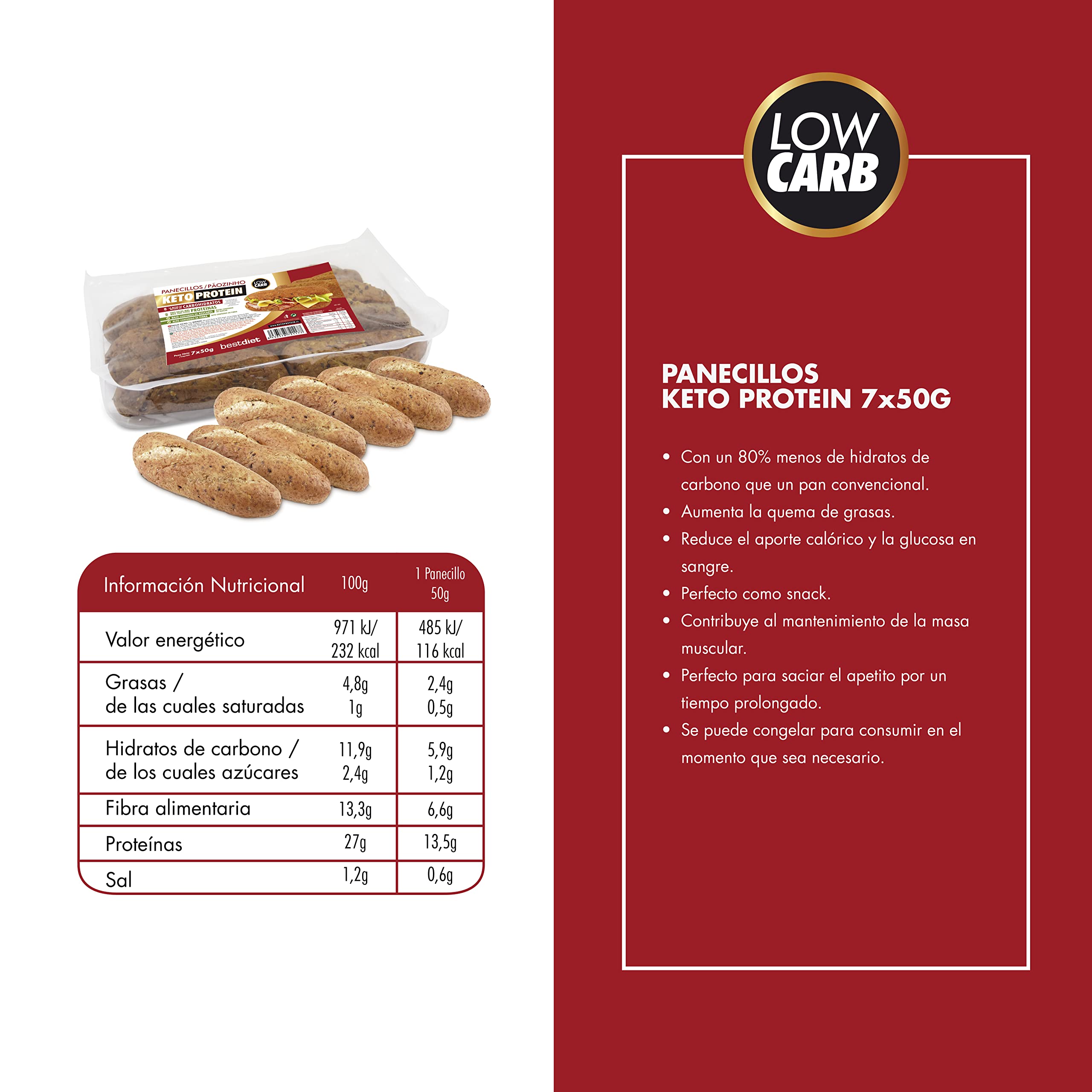 Pan Proteico 7x50g – Pack de 3 – Panecillos Bajo en Hidratos con Proteínas – Apto para Dieta Keto & Low Carb – Pan Keto Listo para Consumir – Ideal para Desayuno y Día a Día – BestDiet