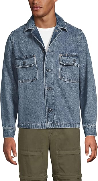 Lands End Mens Denim Utility Shirt Jacket