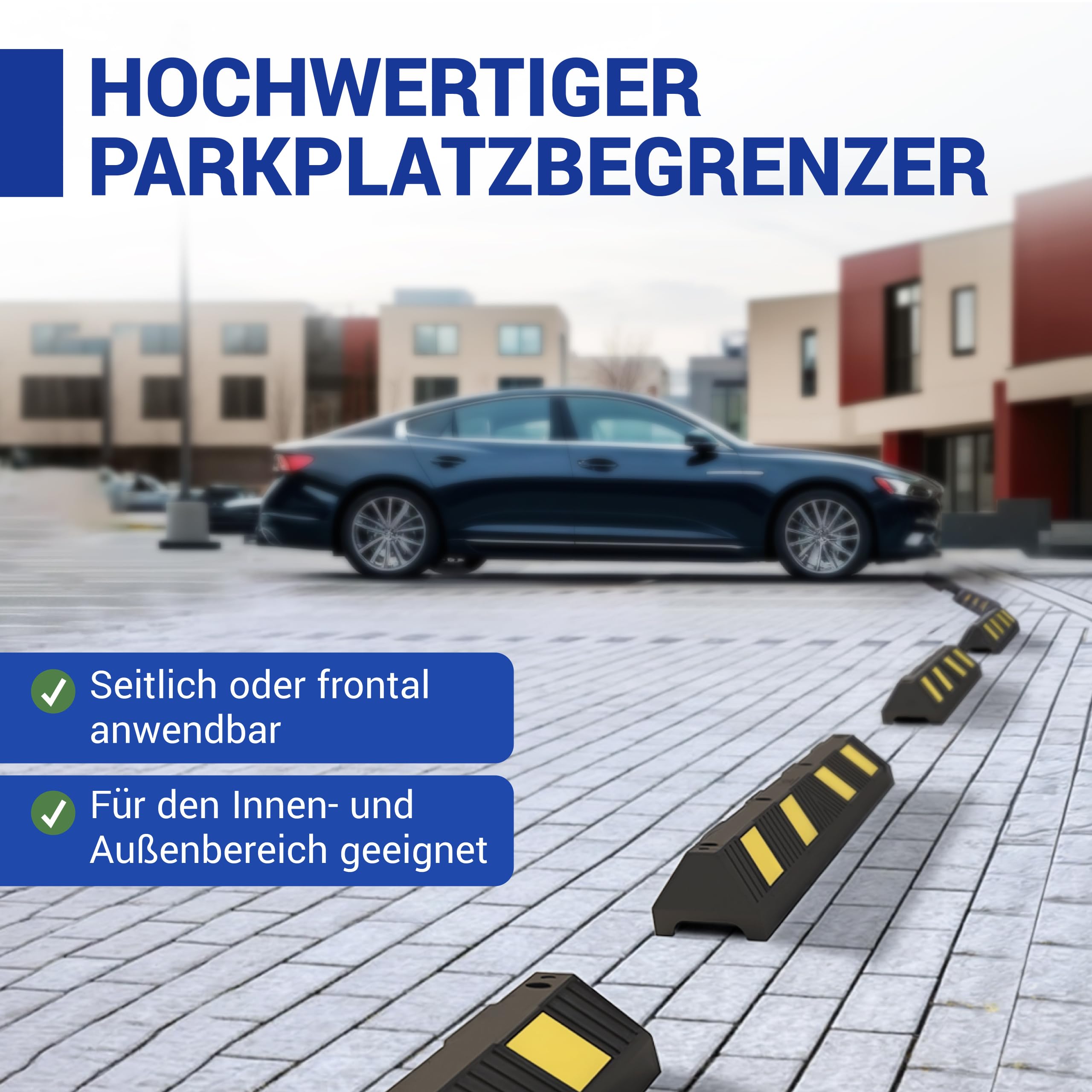 wolk Radstopper 183cm Hartgummi Parkplatzbegrenzer mit Reflexstreifen | Wetterfester Anfahrschutz inklusive Befestigungsmaterial - UV-beständiger Begrenzungspfosten für Asphalt und Beton