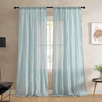French Connection - Charter Crushed, Window Curtain, Set of 2 Panels, Semi Sheer, Modern Home Decor, Drapes for Living Room, Dining Room, Bedroom, Dorm, Measures 50x84 Pair, Aqua