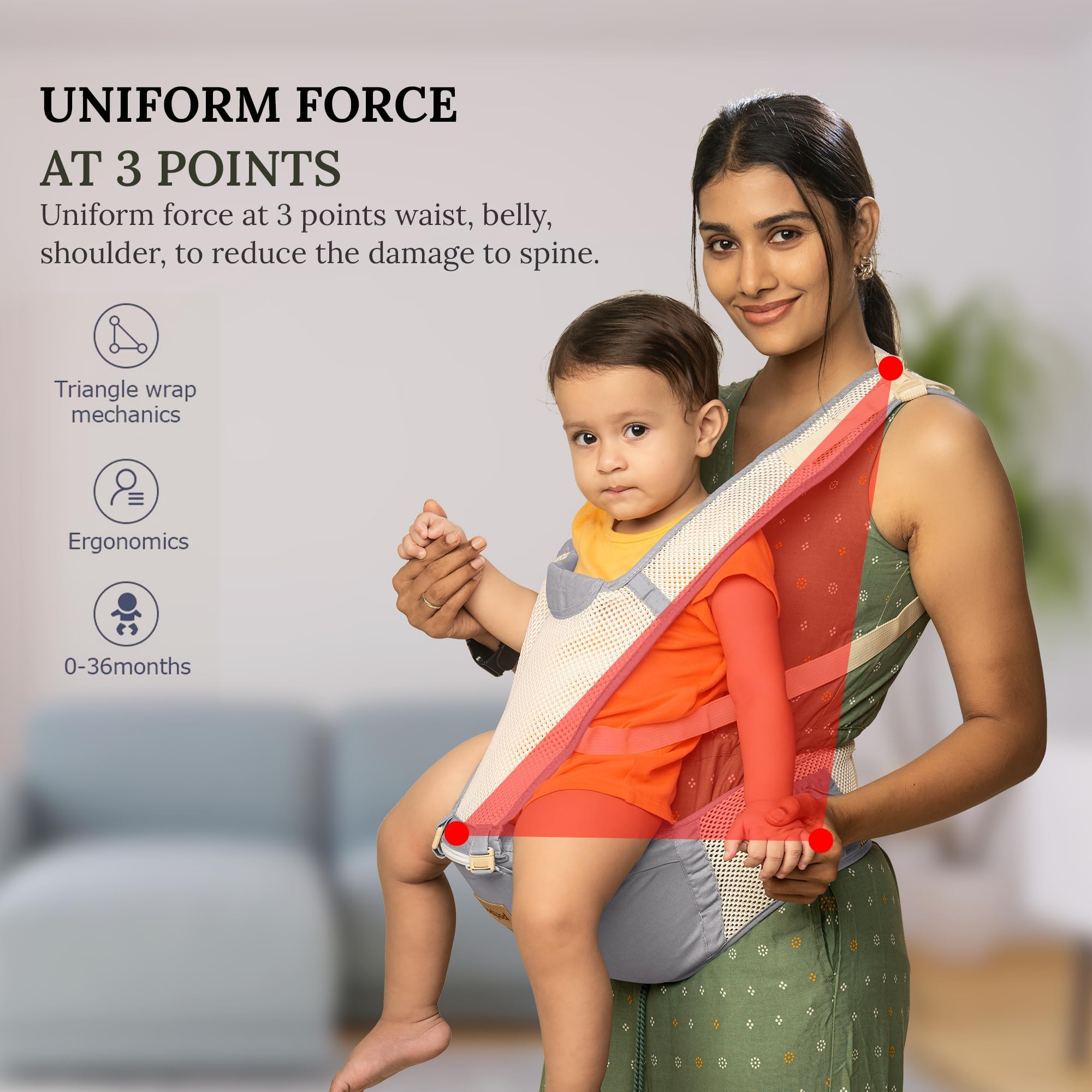 Baybee 6-in-1 Baby Carrier for Newborn | Adjustable Baby Sling Bag with Hip Seat, Stretchable Fabric & 30° Ergonomic Lumbar Support | Baby Carrying Bag for Toddler | Kangaroo Bags Style - Image 5 thumbnail