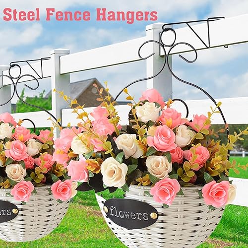 Miniatura 10 de Paquete de 6 ganchos de vinilo para cerca, 5 x 10 pulgadas, colgador de valla de acero con recubrimiento en polvo para plantas colgantes de