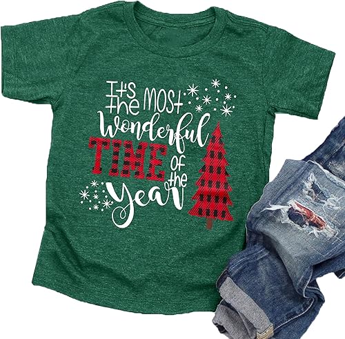 Christmas Shirts Toddler Boys Girls Xmas Buffalo Plaid Trees T-Shirt Christmas G