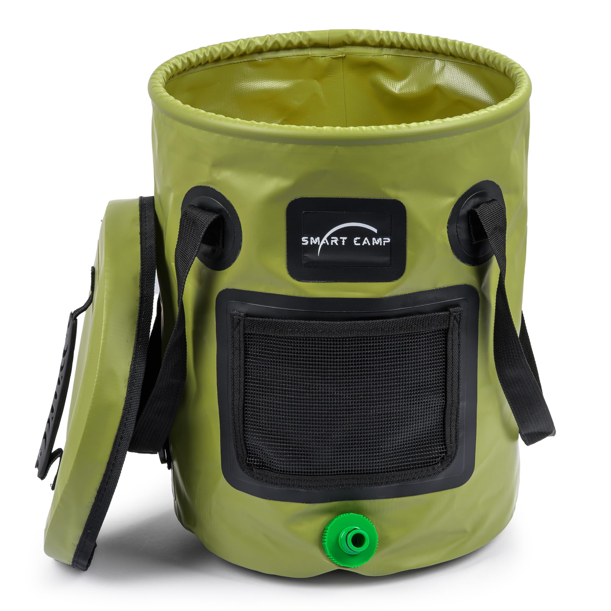 Collapsible Bucket with lid and Quick Hose Connector, Portable Foldable Large 20L Camping Gardening Hiking Fishing Bucket - Lightweight Folding Wash Basin Collaps Buckets 20l Water Container (Green)