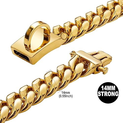 Miniatura 7 de Collar de perro personalizado chapado en oro de 18 quilates para perros pequeños, medianos y grandes, collar de acero inoxidable con eslabones