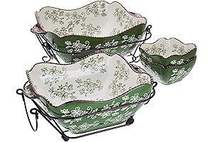 Temp-Tations 6-Piece Floral Lace Green Bakeware Set: 3 & 2 Qt Bakers & Ramekins