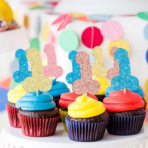 Miniatura 4 de Gyufise 24 piezas de decoración de cupcakes con purpurina colorida para despedida de soltero para boda, compromiso, despedida de soltera, despedida