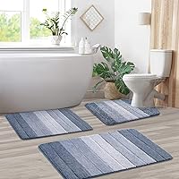 Vista 10 de Kmson Juego de 2 alfombras de baño ombre con tapete en forma de U, antideslizante, de secado rápido, ultra suave y absorbente de agua, lavable a