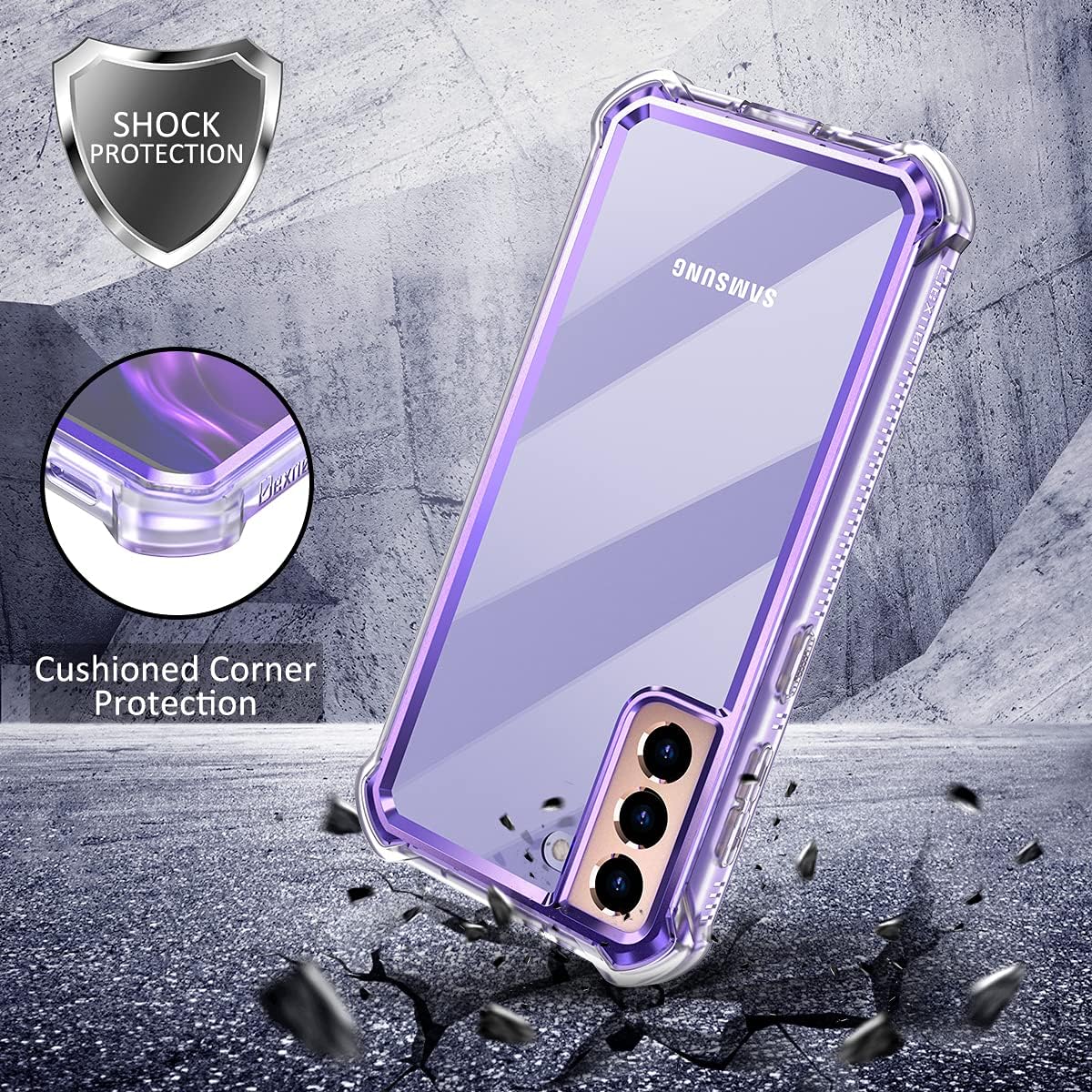 Dexnor Compatible with Samsung Galaxy S21 Plus Case with Screen Protector Electroplated Frame Clear Back Cover Rugged 360 Full Body Protective Shockproof Heavy Duty Bumper for Women -Metallic Purple