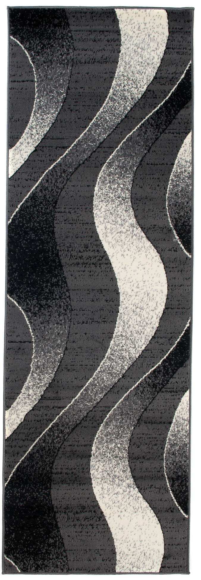 TAPISO Dream Teppich Läufer Flur Brücke Modern Streifen Wellen Streifen Muster in Dunkelgrau Creme Schwarz Korridor Wohnzimmer ÖKOTEX 80 x 520 cm