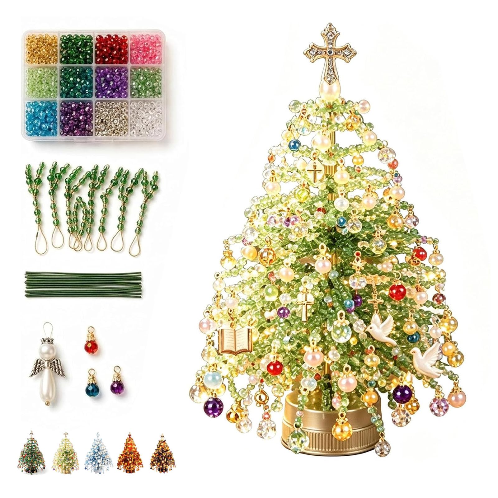 DIY Beaded Christmas Tree Kit, Pearl Art Kits for Adults & Beginners | Handmade Bead Christmas Tree Making Kit, with Colorful Beads & Ornaments, Christmas Craft Gift for Craft Lovers (#B)