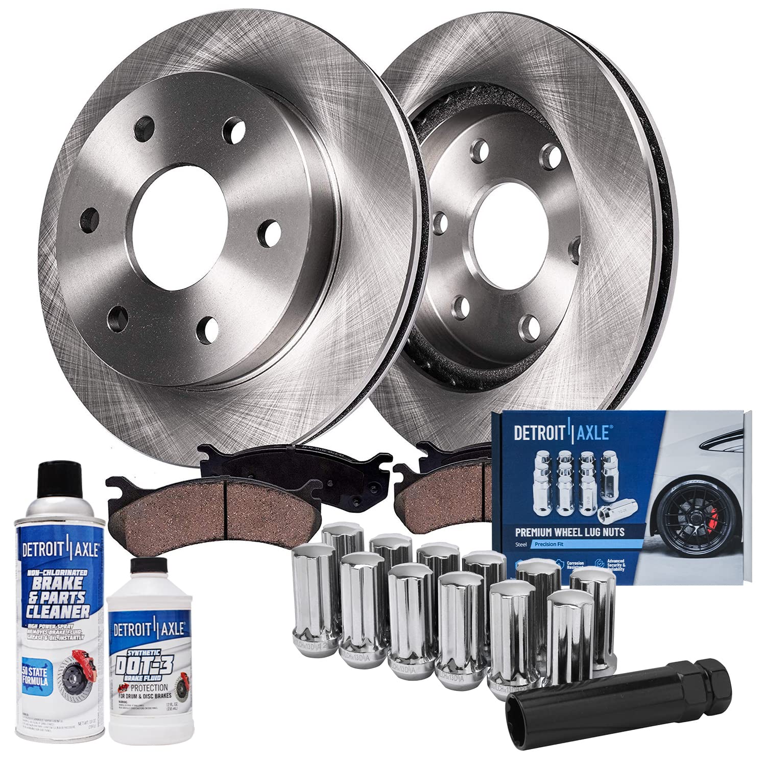 Detroit Axle - 325mm Front Dsic Rotors Brake Pads +12pc Wheel Lug Nuts