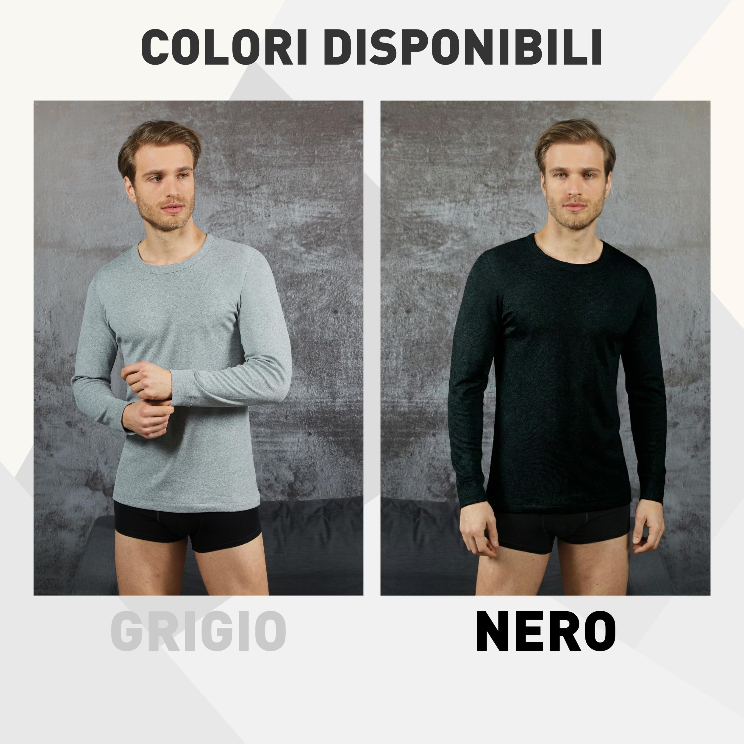 VP PINUCCIO VENEGONI Maglia Manica Lunga Uomo (Pacco da 2) 100% Cotone Felpato | Maglia Termica Uomo Invernale, Girocollo, Maglia Intima, Made in Italy