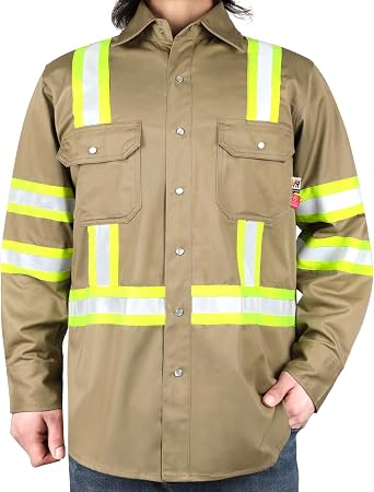 VATRENUS FR Shirt for Men 7.5oz High Visibility Pearl Snaps Work Shirt CAT2 | Flame Resistant Hi-Vis Safety Shirt|Relaxed Fit 100%Cotton NFPA2112 UL Label Pre-Washed Adjustable Cuffs