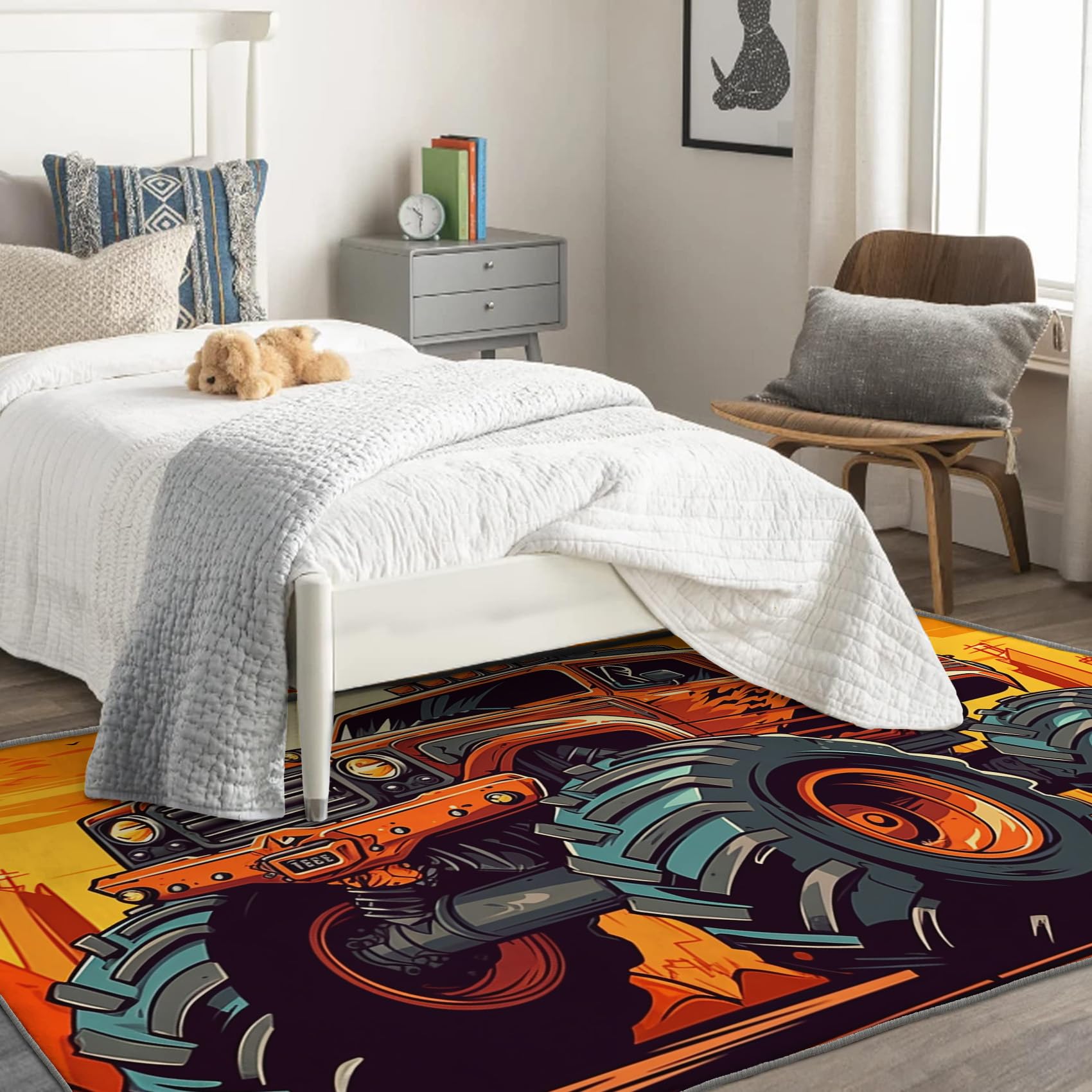Monster Truck Rug & Home Decor - 2x3 Rug, Boys Rugs for Entryway Living Room Bedroom, Kids Carpet, Washable Non Slip Soft Low Pile Indoor Door Mat & Room Decor