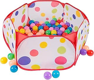 Kids Pop-up Six-Sided Ball Pit Tent with 200 Colorful and Soft Crush-Proof Non-Toxic Plastic Balls for Toddlers Boys and Girls by Hey! Play!,Multi-Colored,423291KHE