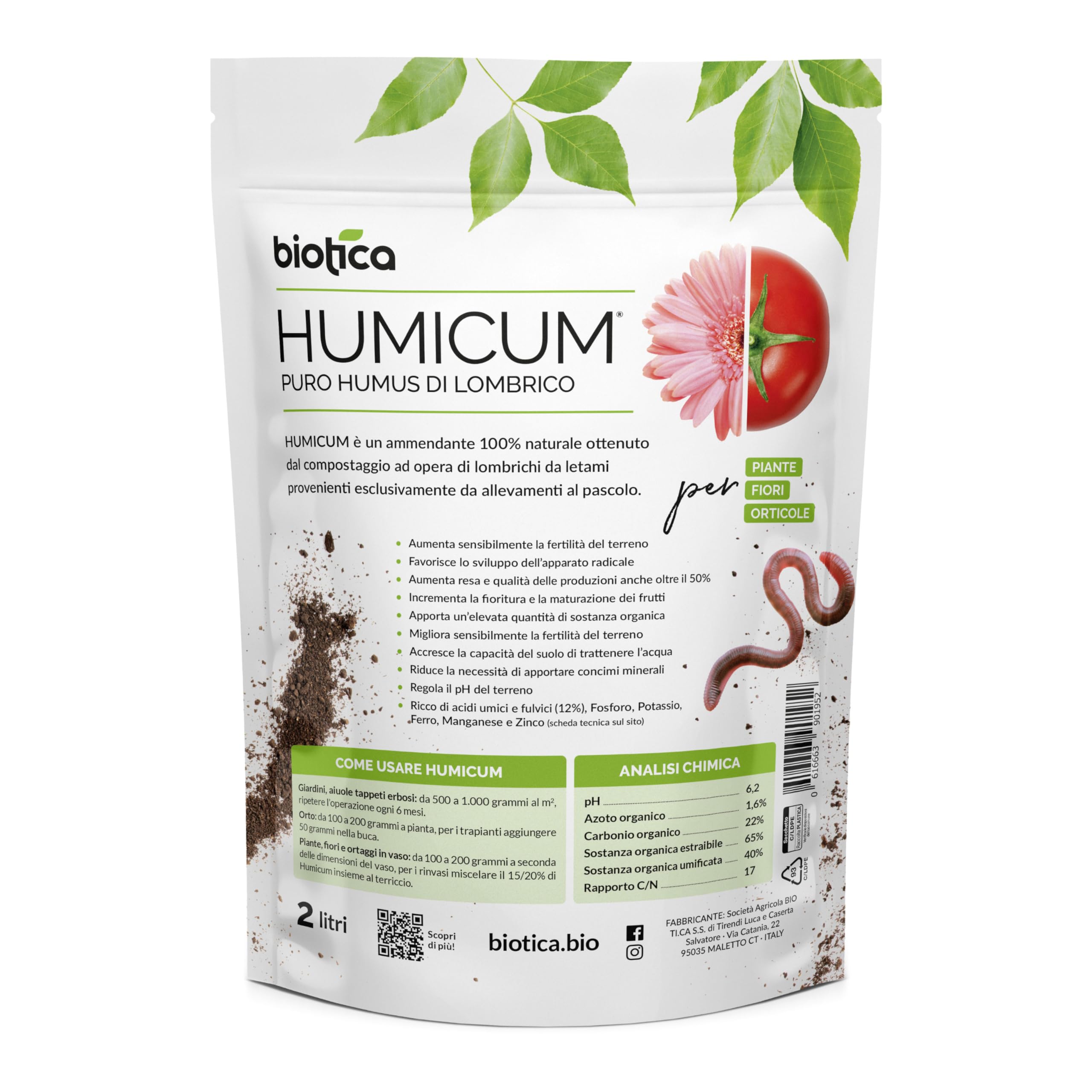 BIOTICA HUMICUM Wurmhumus 6 Liter - Bio Universaldünger Für Pflanzen