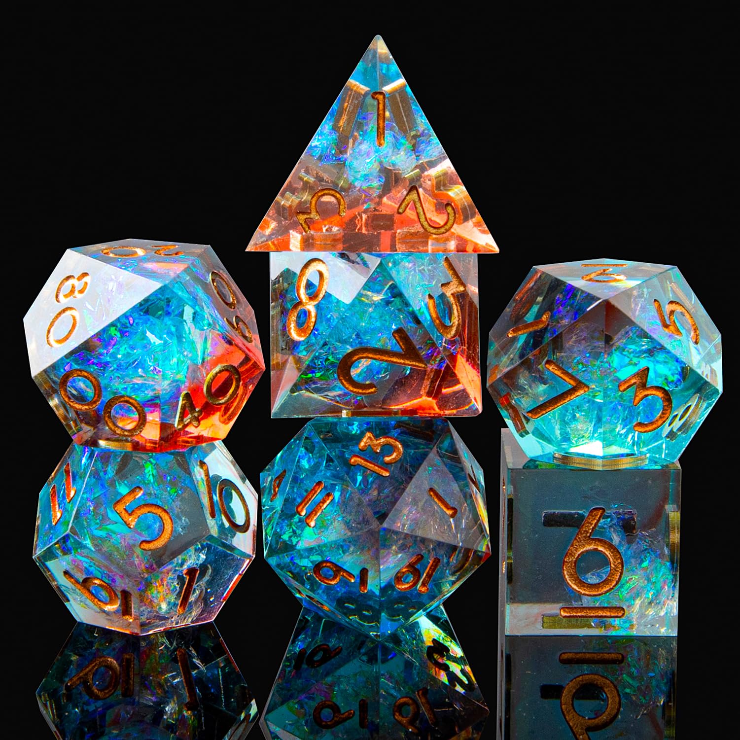 DND – Jeu de dés polyédriques en résine à bords tranchants avec étui à dés, faits à la main, 7 accessoires pour jeux de rôle Donjons et Dragons, dés D&D (bleu marron)