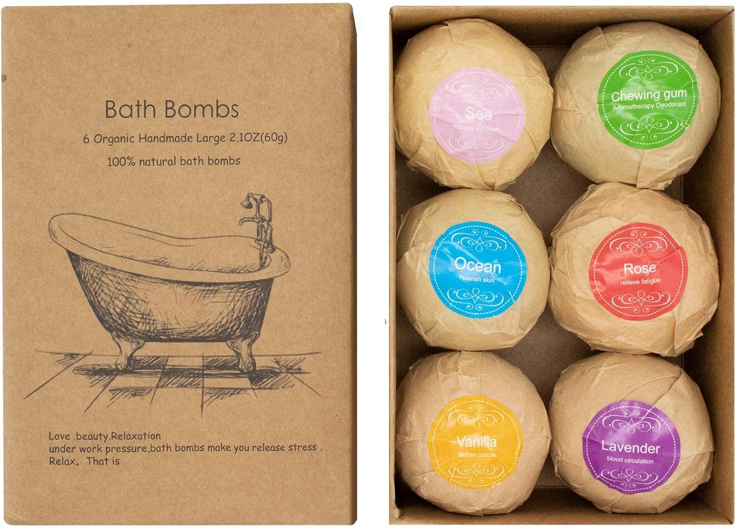 SKYTOUCH Bath Bombs Gift 6 Pack, Bath Bombs Large Organic & Natural Essential Oil Handmade Bath