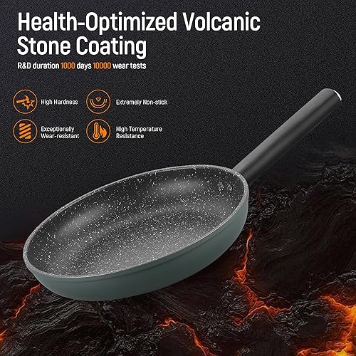 Miniatura 9 de Juegos de utensilios de cocina antiadherentes  16 ollas y sartenes con utensilios y vaporizador, utensilios de cocina de aluminio fundido