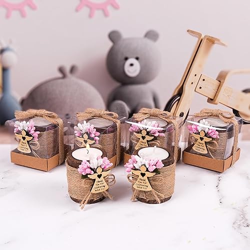 Vista 109 de HTF - Juego de 10 portavelas de madera para decoración de baby shower, regalos de revelación de género, portavelas de madera para baby shower Marrón