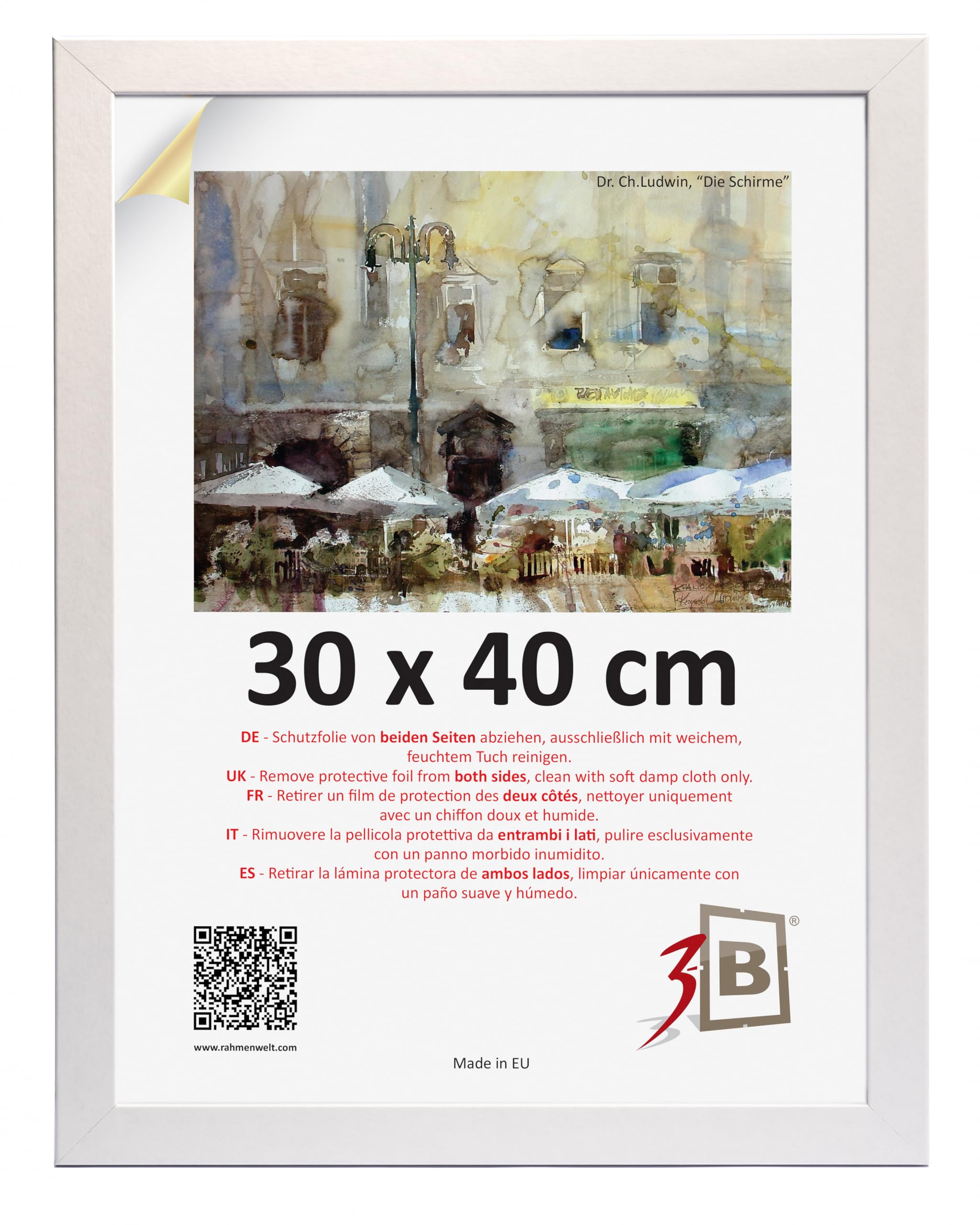 3-B Marco de Foto HIT - blanco - 30x40 cm - marco para fotos de madera con cristal acrílico