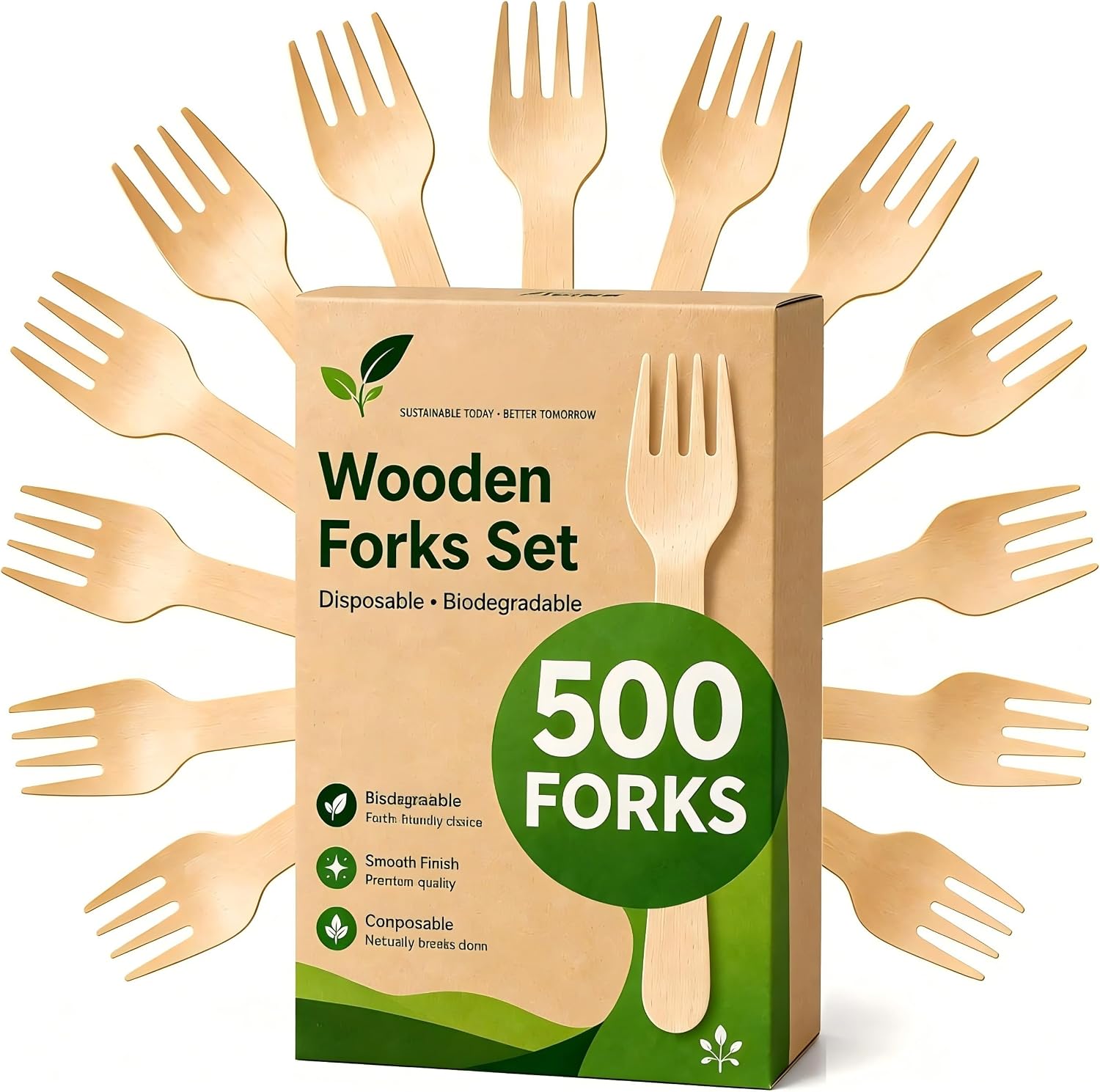 500 Wooden Forks, Disposable Wooden Cutlery Set - Alternative to Plastic, Eco Friendly, Biodegradable, Compostable Cutlery Set - 500 Compostable Forks, Disposable Utensils Set
