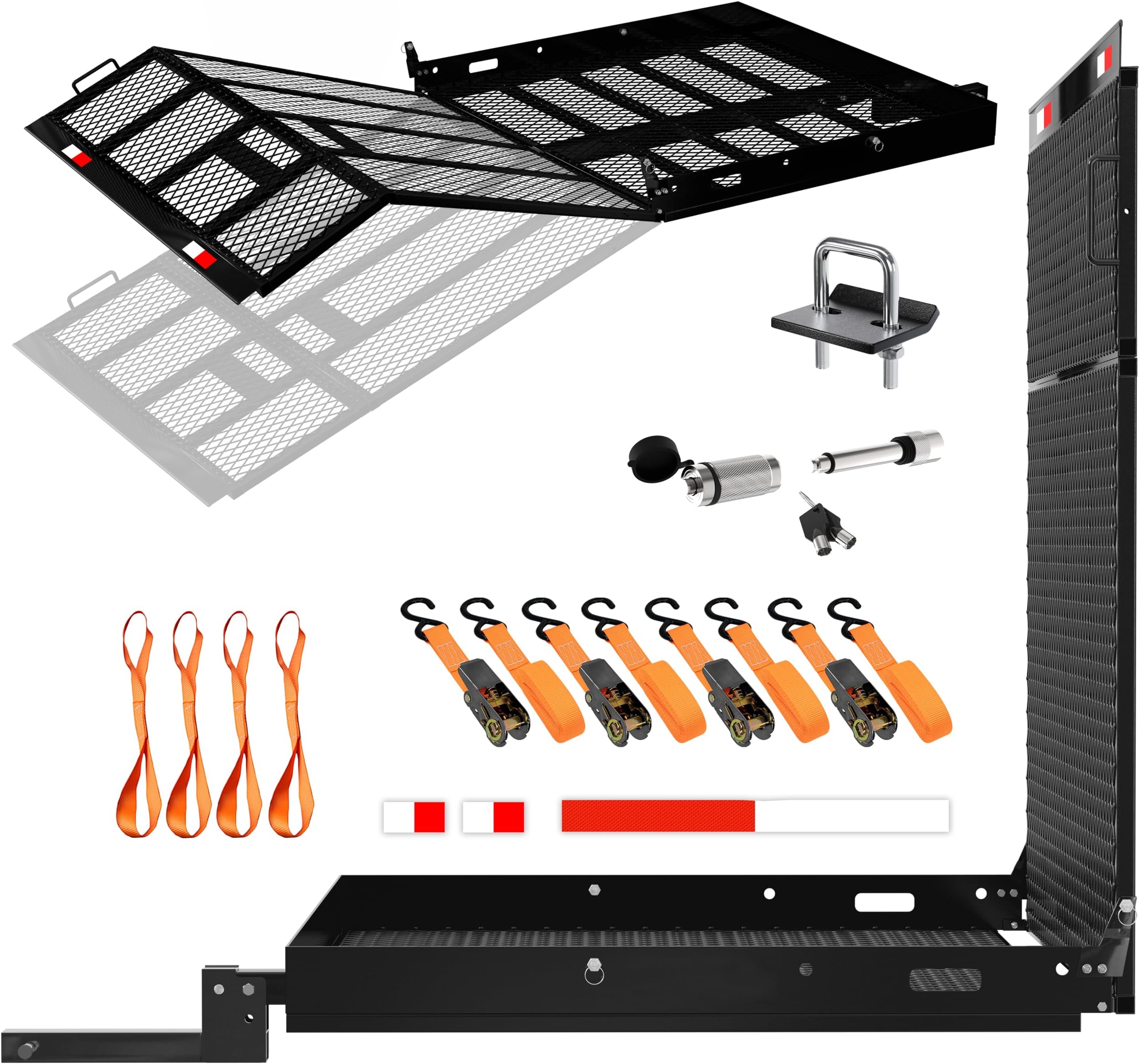 Mockins 60"x20"x6" Trailer Hitch Cargo Carrier | Weatherproof Steel Folding L...