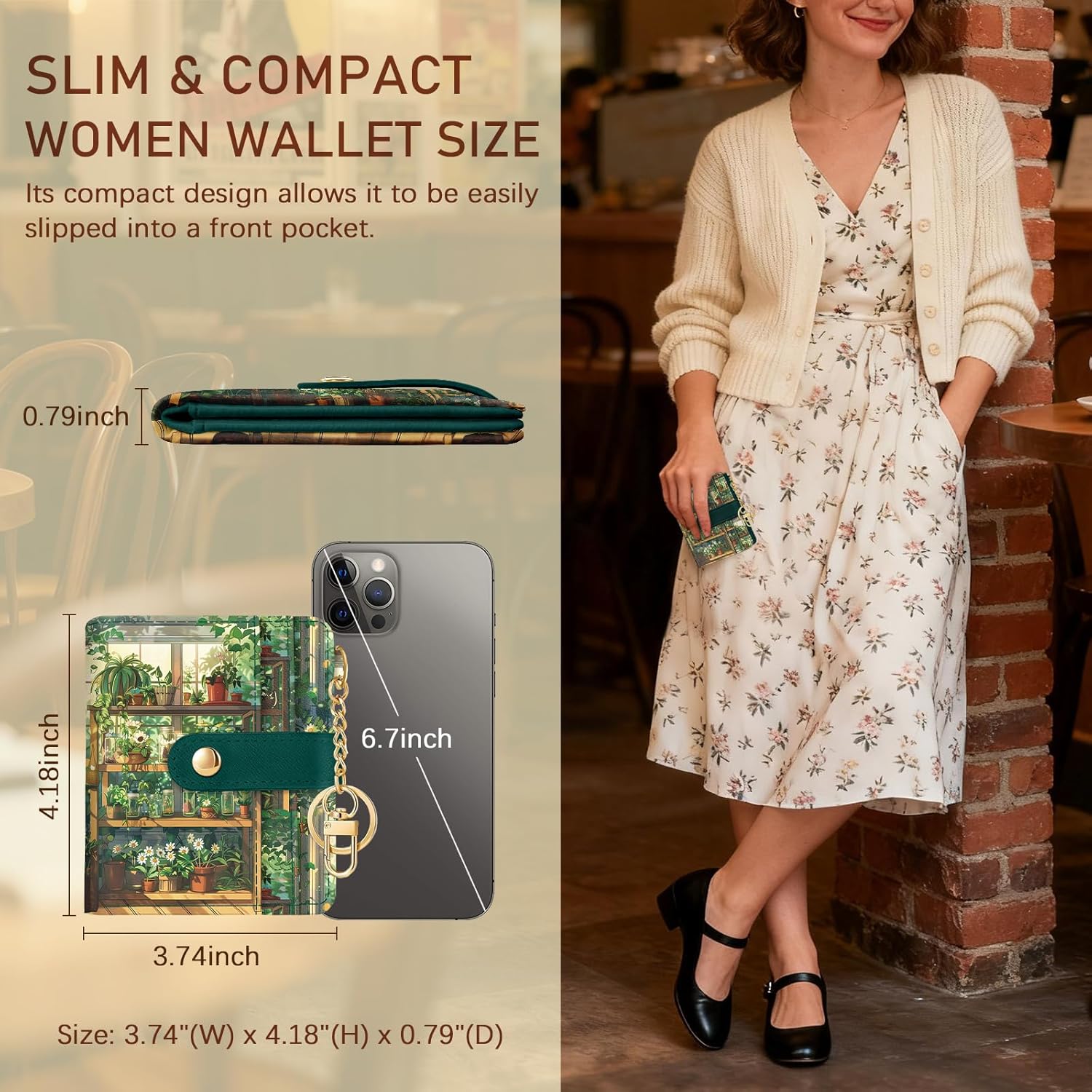 Plants Flower Pots Rfid Girls Girly Teen Wallet, Small Slim Thin Compact Travel Credit Card Women Wallet, PU Leather Bifold Cash Zipper Coin Pocket ID Window for Female Ladies Gifts - Image 5