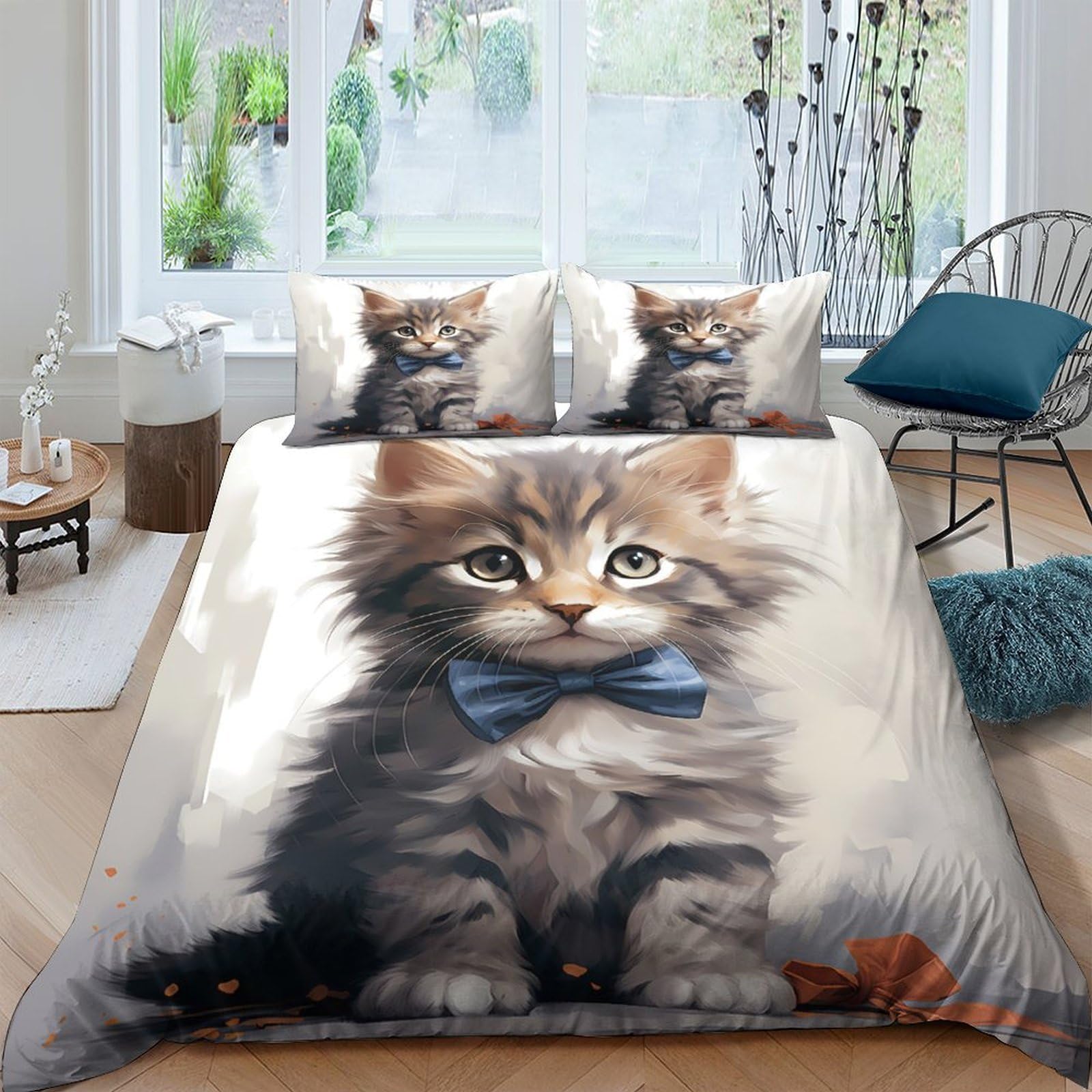 Ctjqhvkz Style-5 3D Printed Bow Tie Cat Fitted Sheet Microfiber Soft Anti-Slip Bed Cover For Bedroom Guest Room Mattress Protection Single（135X200cm）