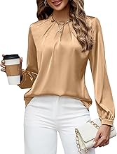 Blooming Jelly Womens Dressy Business Casual Blouse Pleated Long Sleeve Tops Satin Silk Work Shirt Fall Outfits 2025