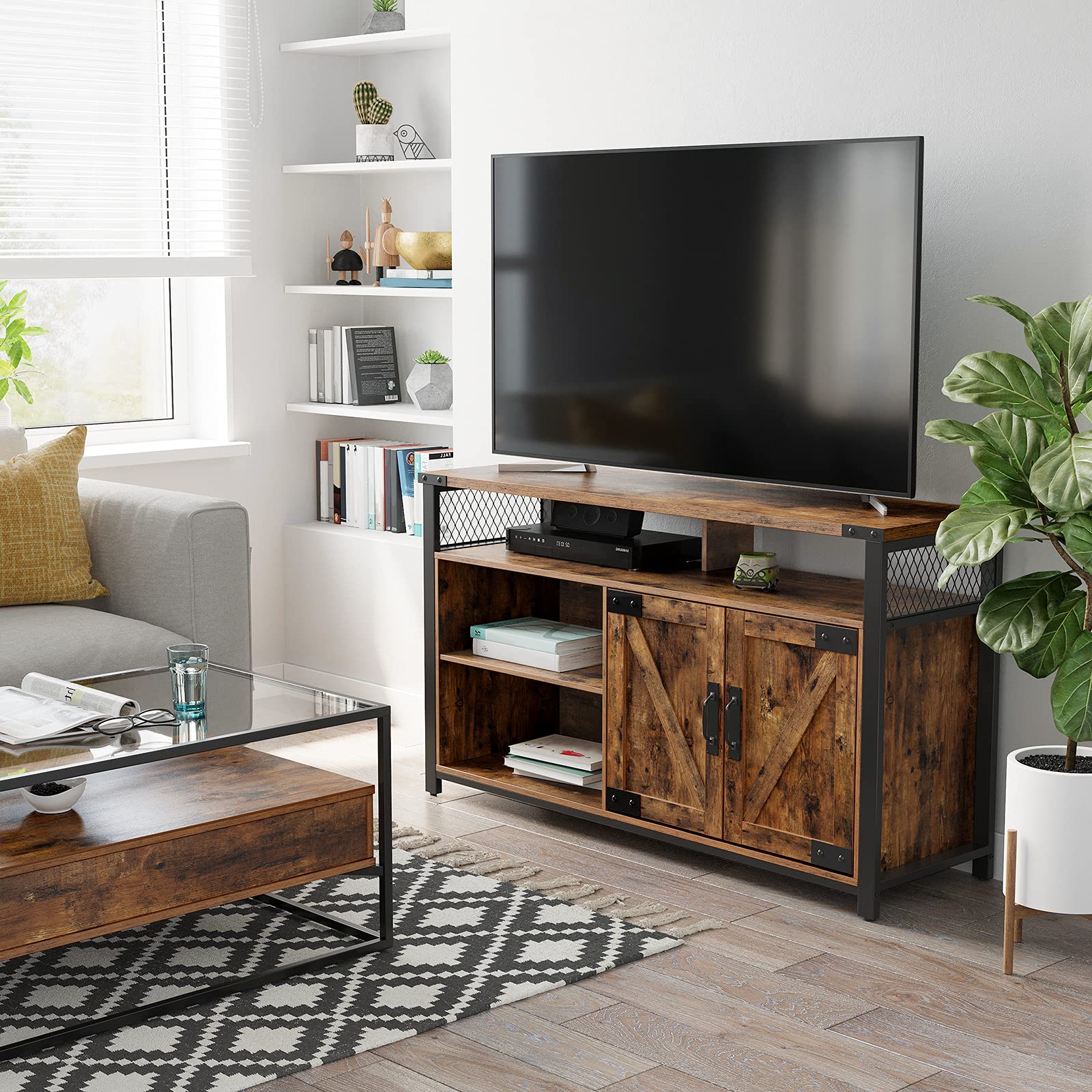VASAGLE TV Stand for 55Inch TV with Barn Doors, Entertainment Center
