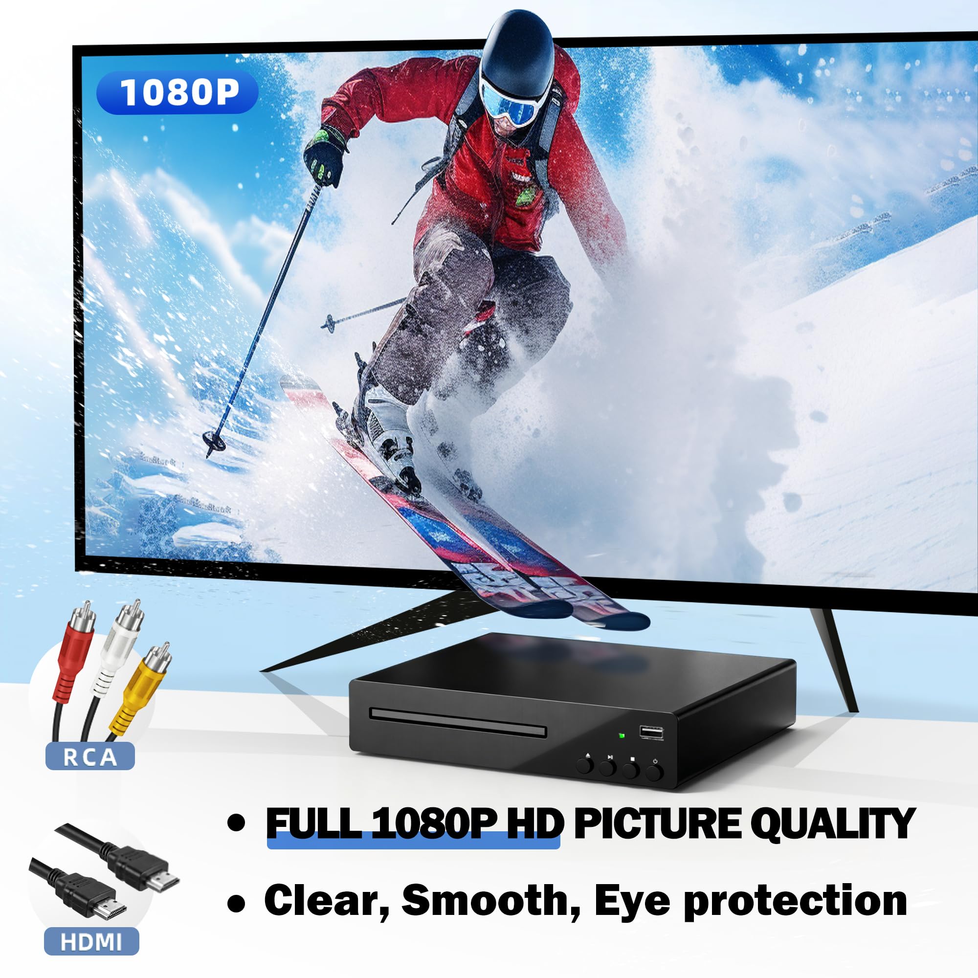 Odtwarzacz DVD, odtwarzacz HDMI DVD do telewizora z mikrofonem i wejściem USB, odtwarzacz dysków wszystkich regionów, obsługuje system NTSC/PAL HD 1080P z kablem HDMI i AV oraz pilotem zdalnego